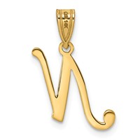 14K Yellow Gold Script Letter N Initial Pendant view 3