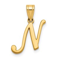 14K Yellow Gold Script Letter N Initial Pendant view 1