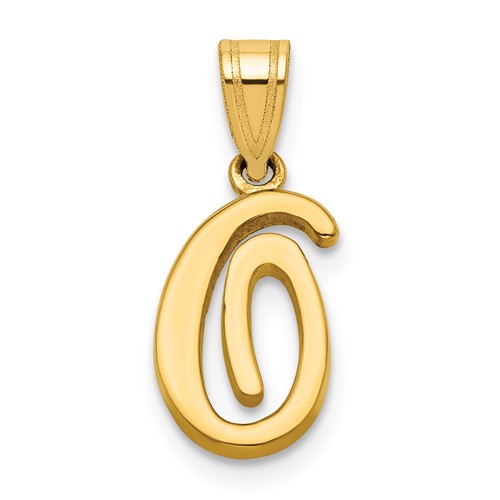 14K Yellow Gold Script Letter O Initial Pendant
