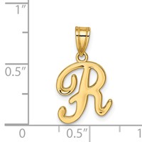 14K Yellow Gold Script Letter R Initial Pendant view 3