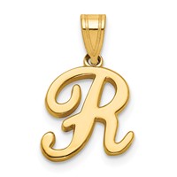 14K Yellow Gold Script Letter R Initial Pendant view 1