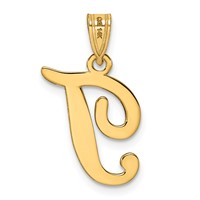 14K Yellow Gold Script Letter T Initial Pendant view 3