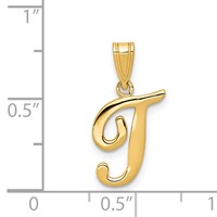 14K Yellow Gold Script Letter T Initial Pendant view 4