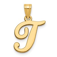 14K Yellow Gold Script Letter T Initial Pendant view 1