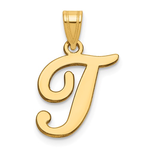 14K Yellow Gold Script Letter T Initial Pendant