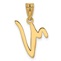 14K Yellow Gold Script Letter V Initial Pendant view 3