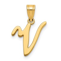 14K Yellow Gold Script Letter V Initial Pendant view 1