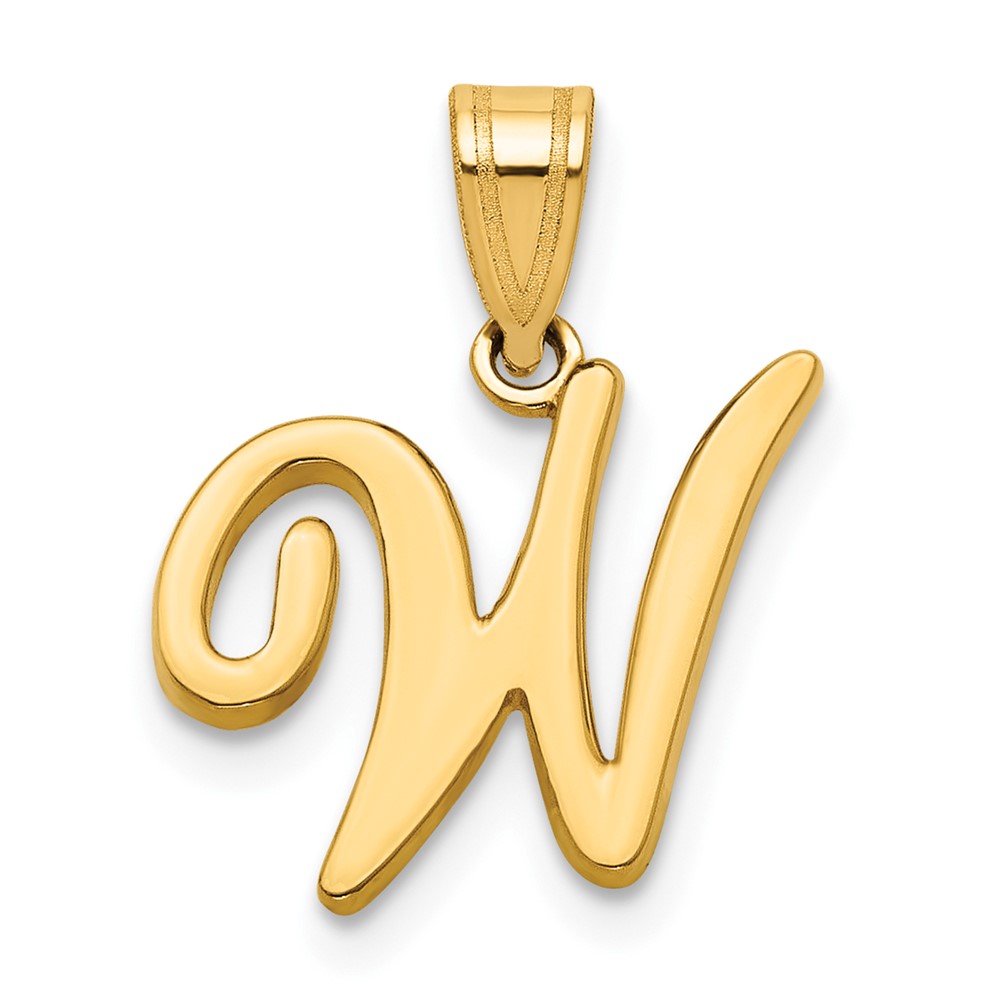 14K Yellow Gold Script Letter W Initial Pendant