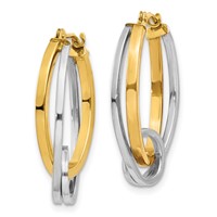 14K Two-tone Oval Loop Hoop Earrings view 2