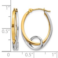 14K Two-tone Oval Loop Hoop Earrings view 4