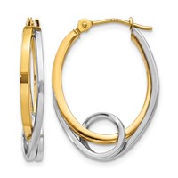 14K Two-tone Oval Loop Hoop Earrings view 1