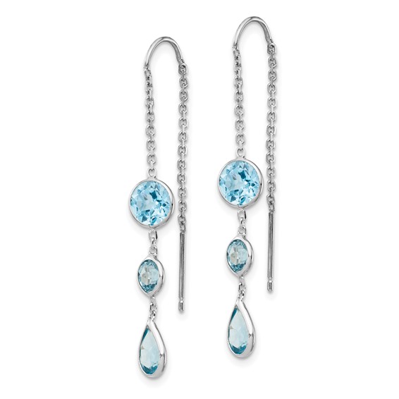 14k White Gold Blue Topaz Bezel Dangle Threader Earrings