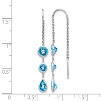 14K White Gold Blue Topaz Bezel Dangle Threader Earrings view 4