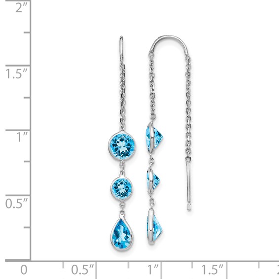 14k White Gold Blue Topaz Bezel Dangle Threader Earrings