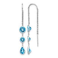 14K White Gold Blue Topaz Bezel Dangle Threader Earrings view 1