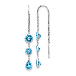14k White Gold Blue Topaz Bezel Dangle Threader Earrings