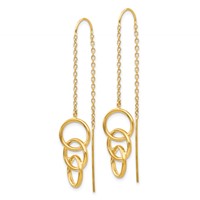 14K Yellow Gold Triple Circle and Chain Threader Earrings view 2