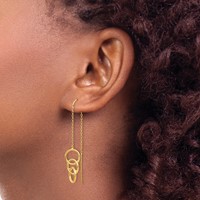 14K Yellow Gold Triple Circle and Chain Threader Earrings view 3