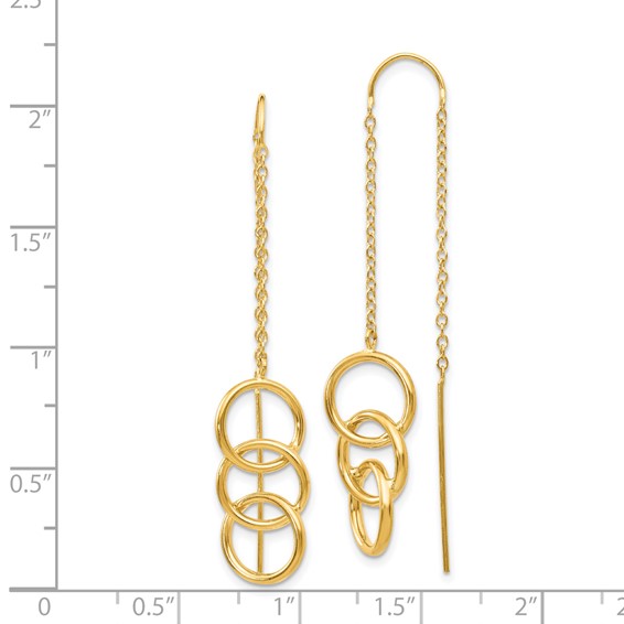 14k Triple Circle and Chain Threader Earrings