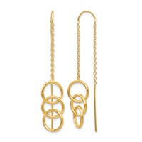 14K Yellow Gold Triple Circle and Chain Threader Earrings view 1