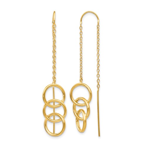 14K Yellow Gold Triple Circle and Chain Threader Earrings