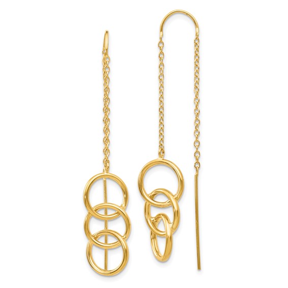 14k Triple Circle and Chain Threader Earrings