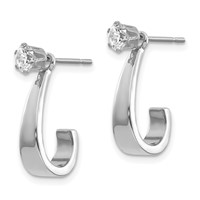 14K White Gold Polished J-Hoop Jackets Earrings with 4mm CZ Stud view 2