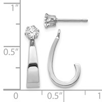 14K White Gold Polished J-Hoop Jackets Earrings with 4mm CZ Stud view 4