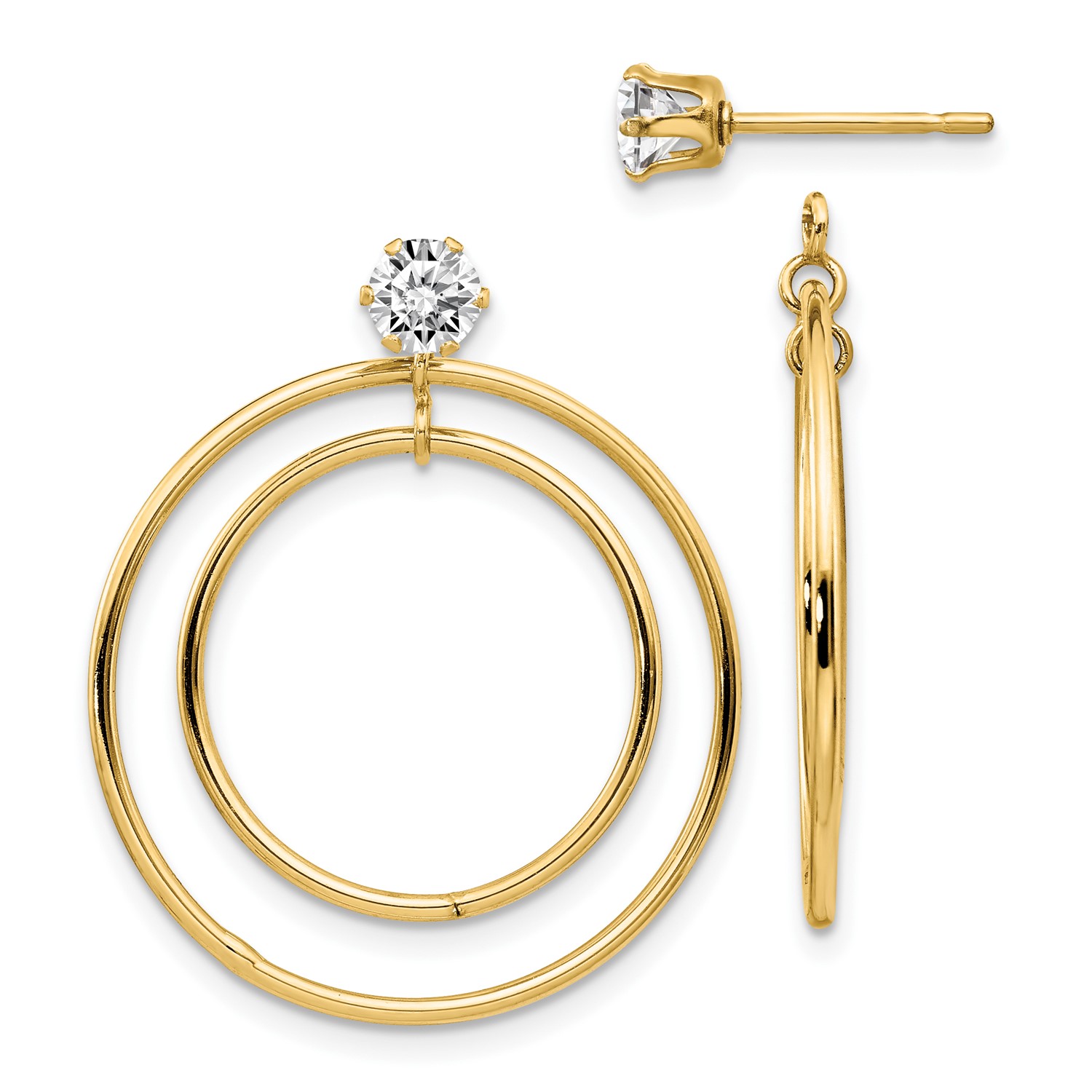 14k Yellow Gold Double Hoop With CZ Earring Jackets