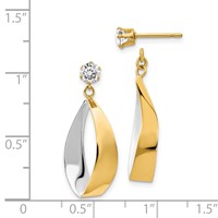 14K and White Rhodium Polished Oval Dangle Jackets Earrings with 4mm CZ Stud view 4