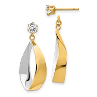 14K and White Rhodium Polished Oval Dangle Jackets Earrings with 4mm CZ Stud view 1