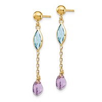 14K Yellow Gold Amethyst and Blue Topaz Dangle Post Earrings view 2