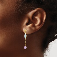 14K Yellow Gold Amethyst and Blue Topaz Dangle Post Earrings view 3