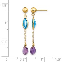 14K Yellow Gold Amethyst and Blue Topaz Dangle Post Earrings view 4