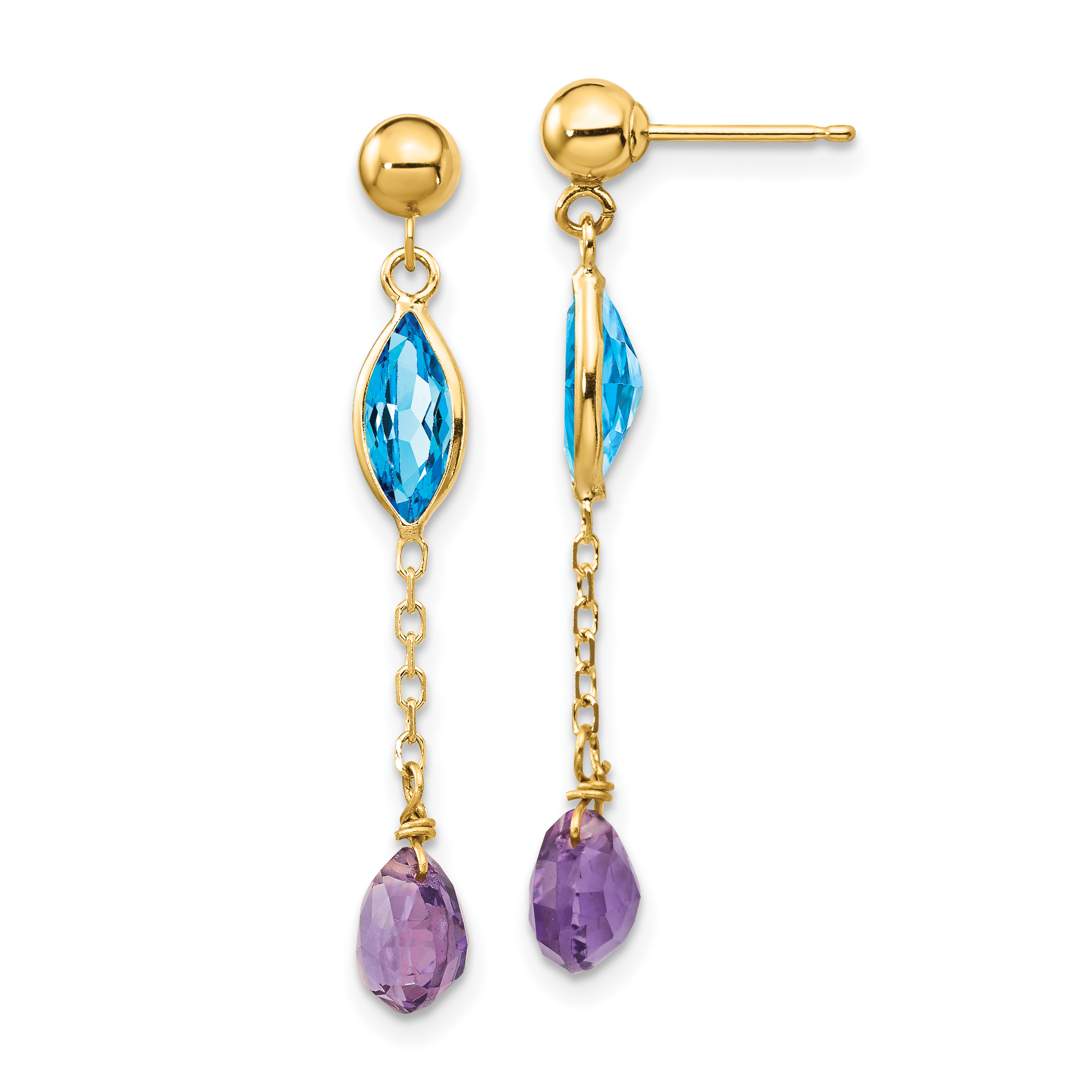 14K Amethyst and Blue Topaz Post Earrings (YE1368)