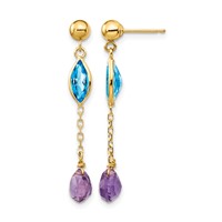 14K Yellow Gold Amethyst and Blue Topaz Dangle Post Earrings view 1