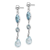 14K White Gold Blue Topaz Dangle Post Earrings view 2