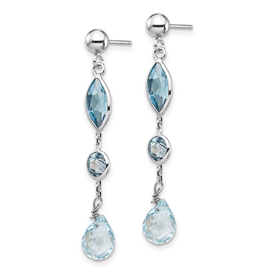 14K White Gold Blue Topaz Dangle Post Earrings