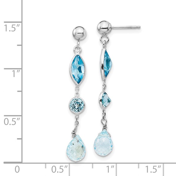 14K White Gold Blue Topaz Dangle Post Earrings