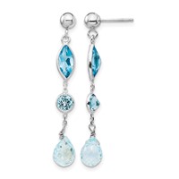 14K White Gold Blue Topaz Dangle Post Earrings view 1