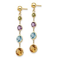 14K Yellow Gold Peridot Amethyst Blue Topaz Citrine Dangle Post Earrings view 2