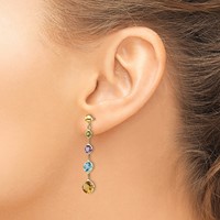 14K Yellow Gold Peridot Amethyst Blue Topaz Citrine Dangle Post Earrings view 3