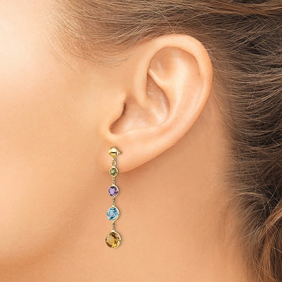 14K Peridot/Amethyst/Blue Topaz/Citrine Dangle Post Earrings