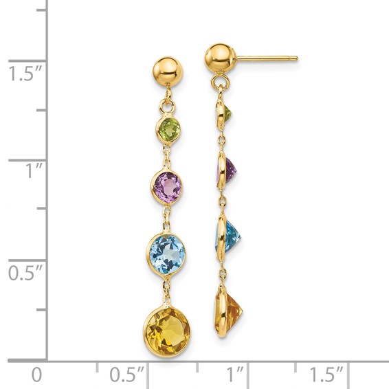 14K Peridot/Amethyst/Blue Topaz/Citrine Dangle Post Earrings