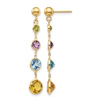 14K Yellow Gold Peridot Amethyst Blue Topaz Citrine Dangle Post Earrings view 1