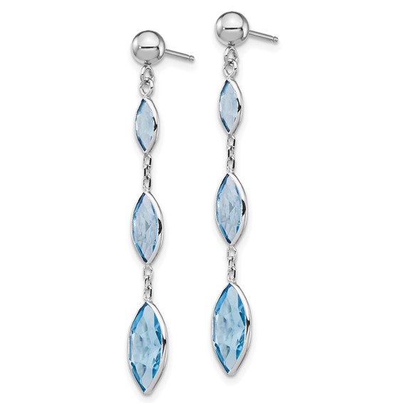 14K White Gold Marquise Blue Topaz Dangle Post Earrings