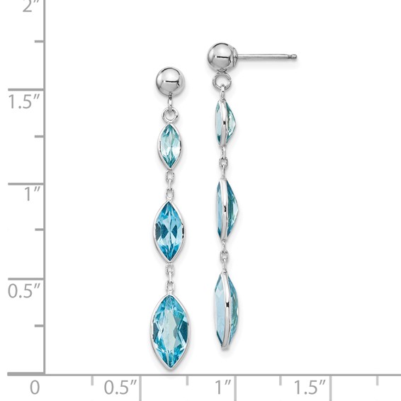 14K White Gold Marquise Blue Topaz Dangle Post Earrings