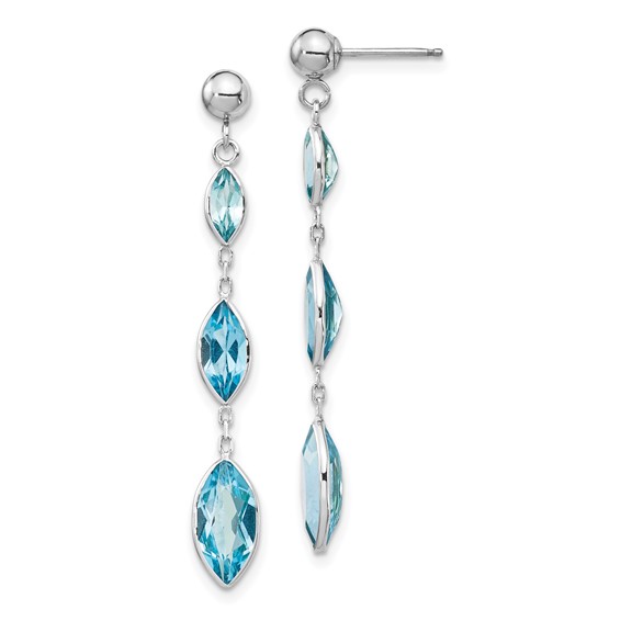 14K White Gold Marquise Blue Topaz Dangle Post Earrings