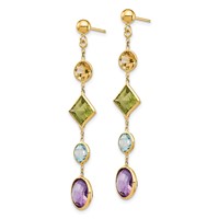 14K Yellow Gold Citrine Peridot Blue Topaz Amethyst Dangle Post Earrings view 2
