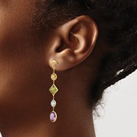 14K Yellow Gold Citrine Peridot Blue Topaz Amethyst Dangle Post Earrings view 3